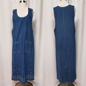 Vintage y2k 90s Blue Jean Denim Overall Jumper Dress Premier International Sz M